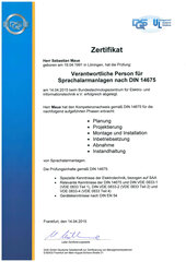 Verantwortliche Person für Sprachalarmanlagen nach DIN 14675